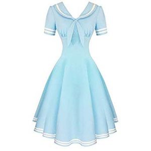 Hell Bunny Vixen Baby Blue Sailor Pinup Dress